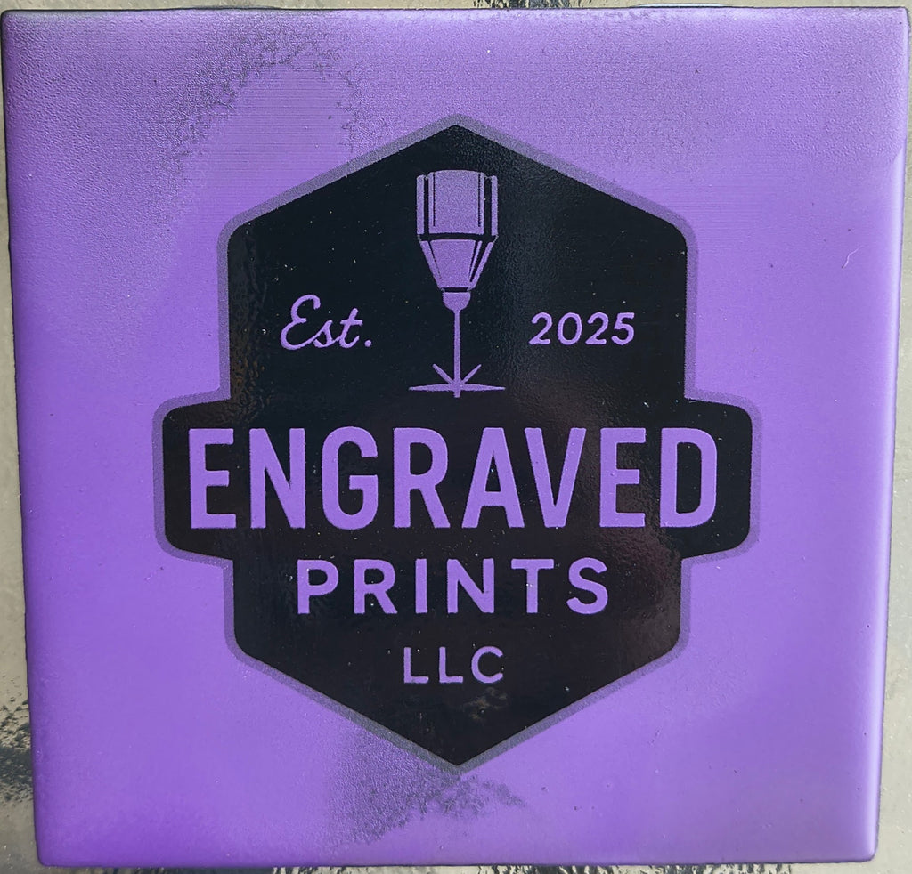Ceramic tile drink coaster personalized with color laser engraved print