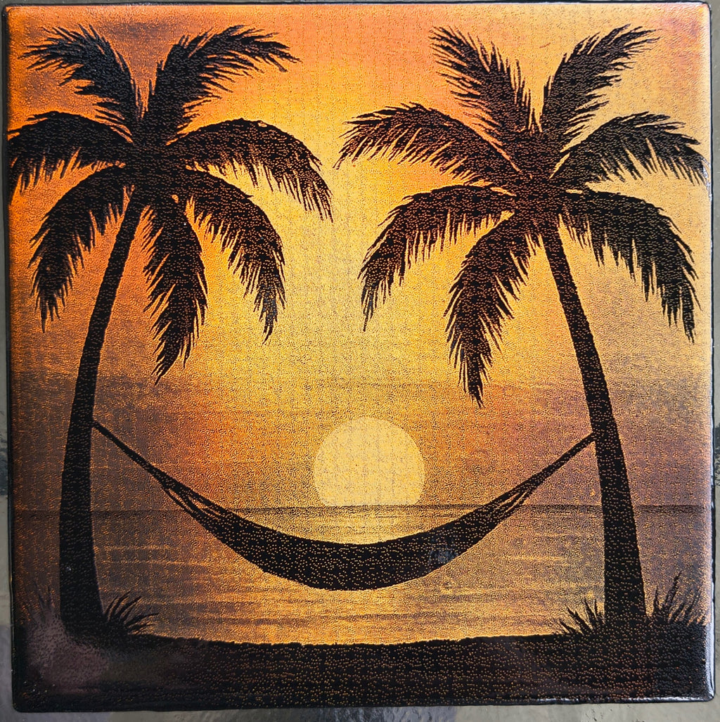Ceramic tile drink coaster personalized with color laser engraved print