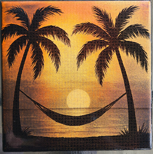 Ceramic tile drink coaster personalized with color laser engraved print